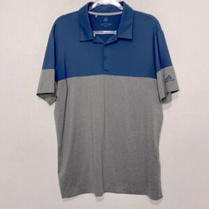 Adidas Blue Gray Preppy Short Sleeve Color Block Business Polo Shirt Size L